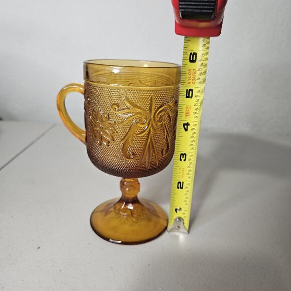 Vintage Amber Indiana Glass Tiara Pedestal 6oz Drinking Goblet Tumbler 5.5" Tall - Picture 6 of 8